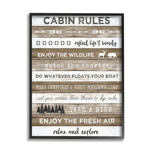 Stupell Industries Cabin Rules Motivational List Rustic Forest Plank Pattern Framed Wall Art
